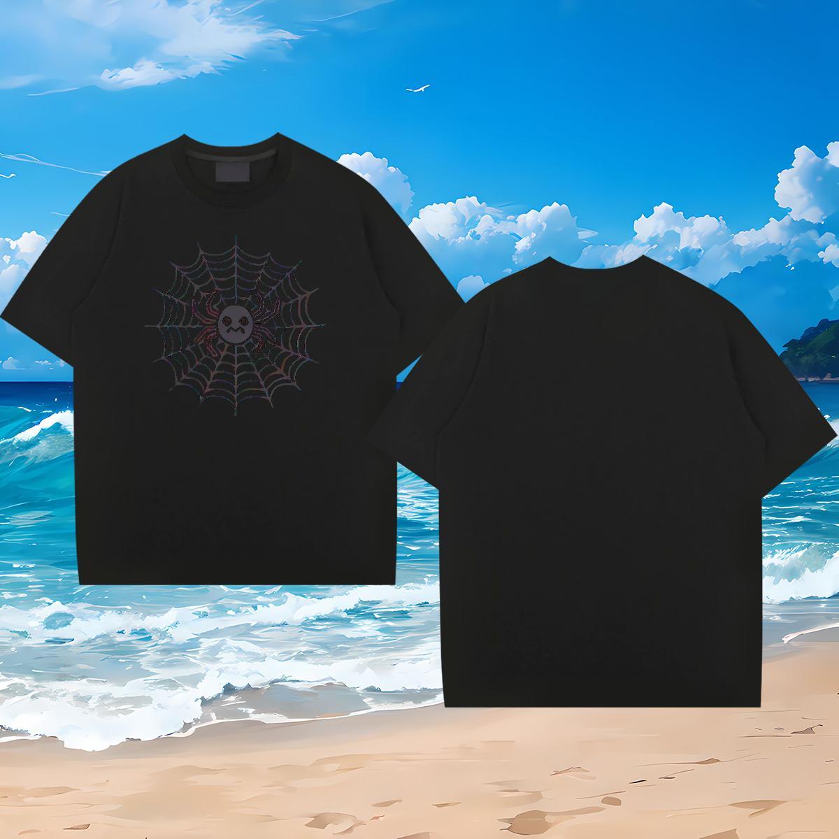 Wholesale T Shirt For Man spider web Tees Shirts 230g Cotton Anime Printing Street Cool Oversized 3XL 4XL Crew Neck Breathable Men Clothes T-Shirt