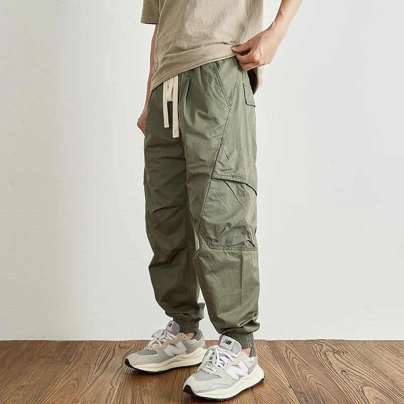 jogger set foot cargo casual pants mens 3D fit vertical cut multipocket pure cotton wash made old thin ninepoint 240806