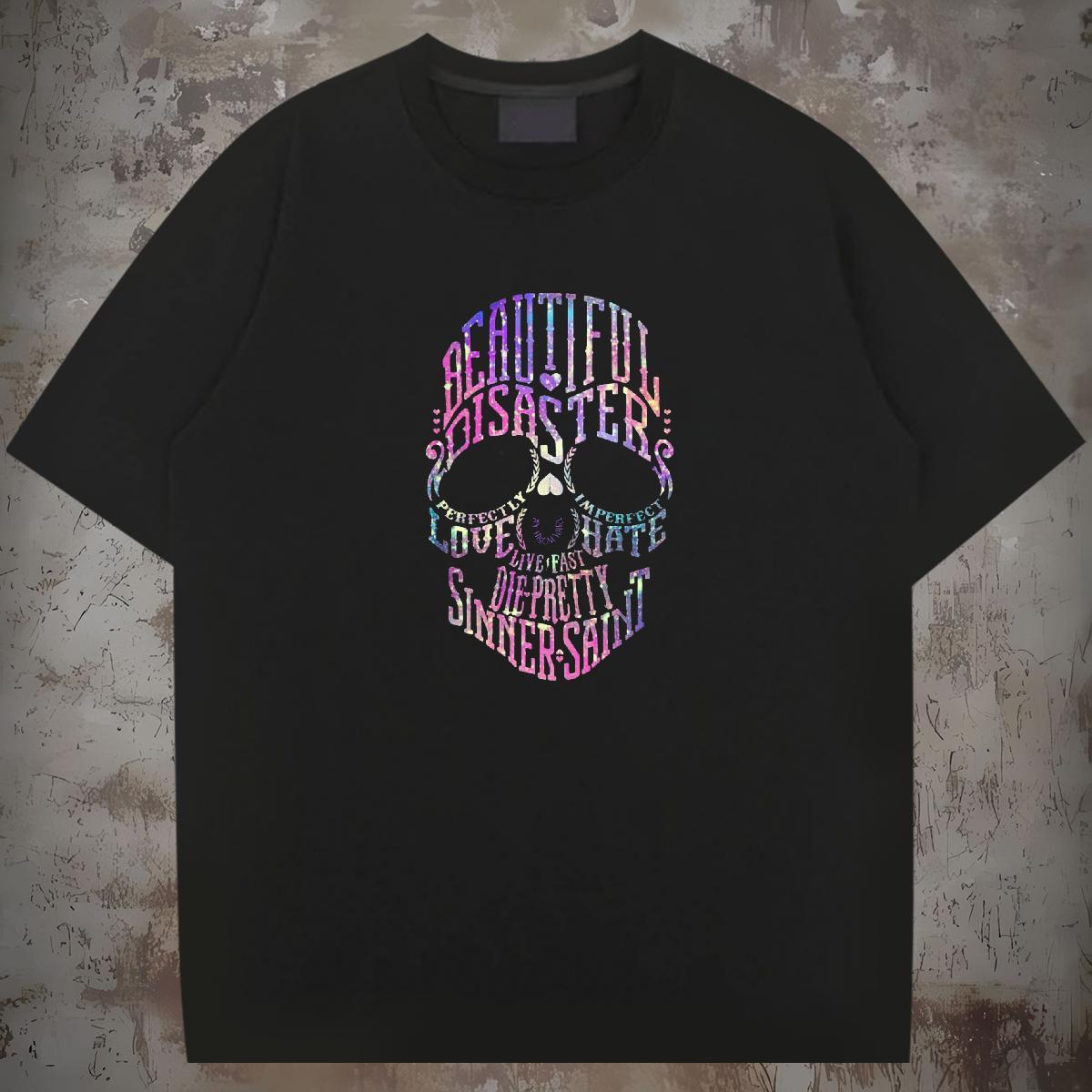 Brand T Shirts Men skull Clothes 100% Cotton 230g Hip Hop Free Shipping DIY Anime Round Neck Short Sleeve Mens Tshirts