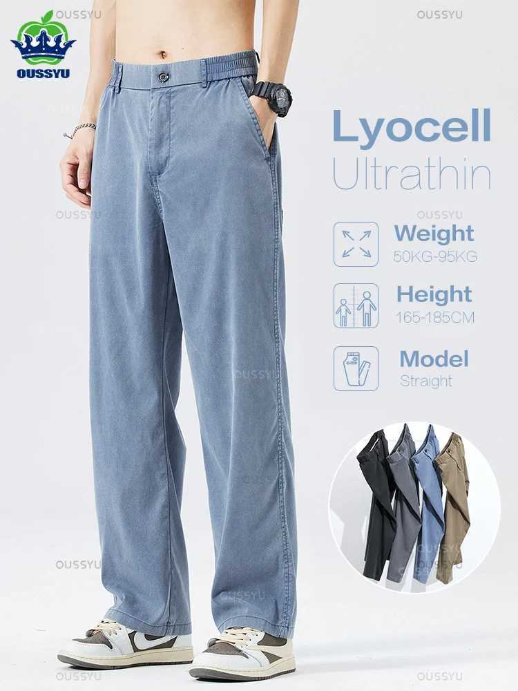 Summer Ultrathin Soft Lyocell Fabric Mens Jeans Breathe Loose Straight Pants Elastic Waist Korea Casual Trouser Plus Size M-5XL M250610