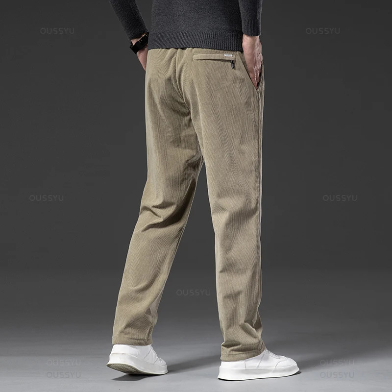 Four Seasons Corduroy Pants Men Drawstring Elastic Waist Business Loose Straight Korea Casual Trousers Male Oversized M5XL 240806