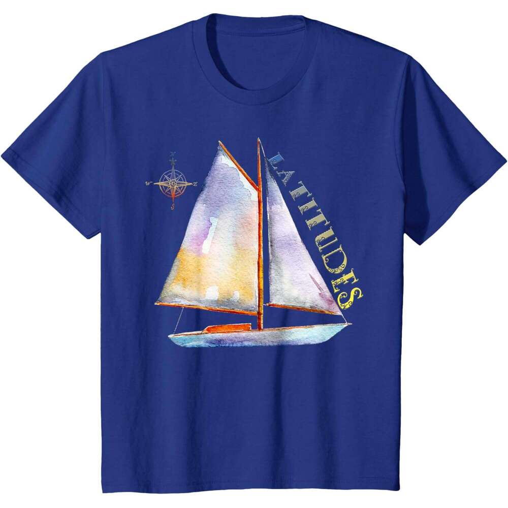 Mens T shirt Watercolor Sailboat with Compass and LATITUDES Sailing T-Shirt shirts tshirt graphic tee Casual tops summer clothes Short sleeve Free shi