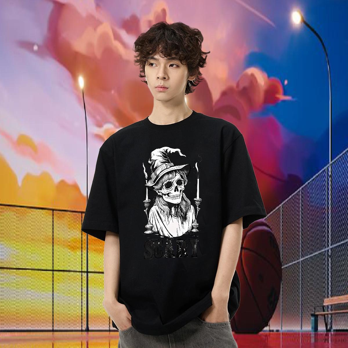 New T Shirt For Man skull Tops Tees 230g Cotton Street Wear High Quality DIY Short Sleeve Soft Tshirts