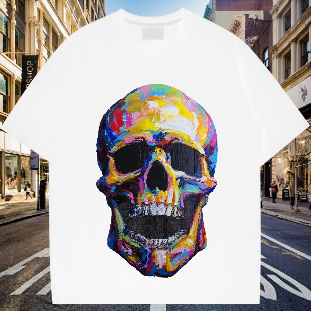 Fashion New Mens T Shirts skull Top Tees 100% Cotton 230g Casual High Quality Custom Big Size Breathable Short Sleeve Tshirts