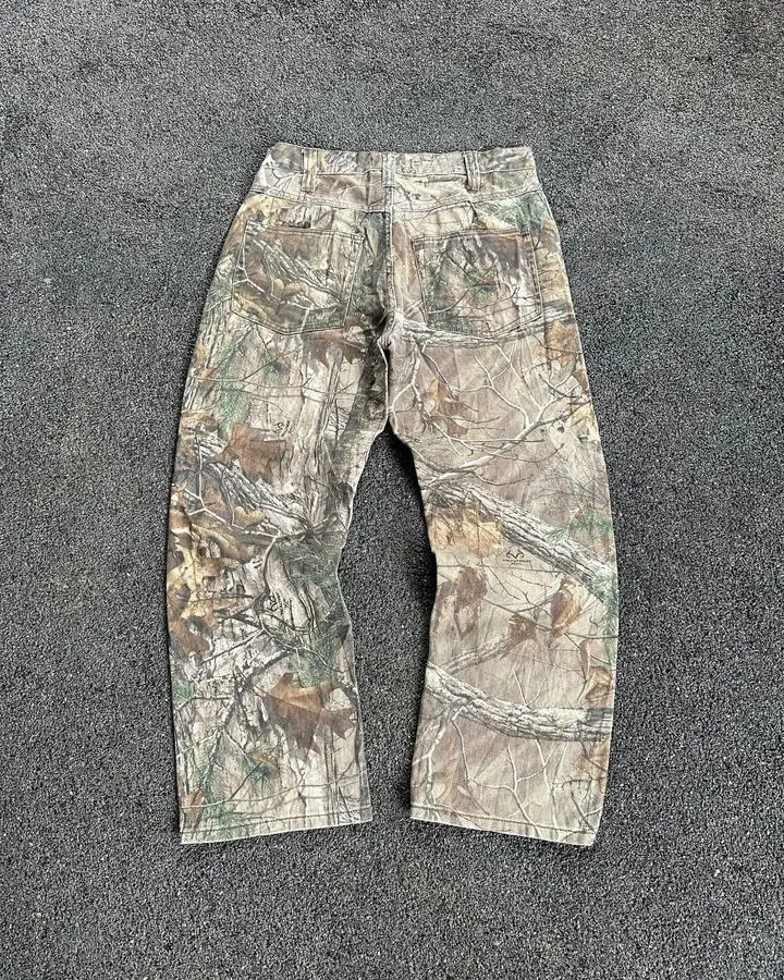 Y2k Jeans America Street Camouflage Pattern Baggy Denim Pants Men Fashion Women Clothing High Waist Straight Leg Wide 240806