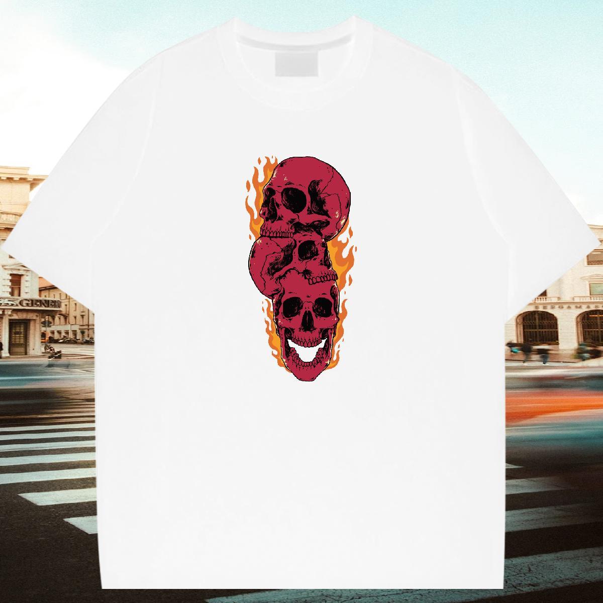 DIY T shirt skull Top Tees 230g Pure Cotton Street wear Hip Hop High Quality Customized Print Round Neck Short Sleeve Men Tshirts