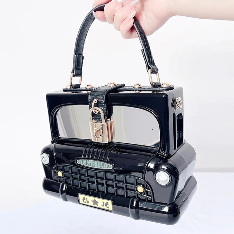 Black car shaped evening bag acrylic box fashionable top handle wallet womens shoulder cross body handbag wedding party clutch 240806Z