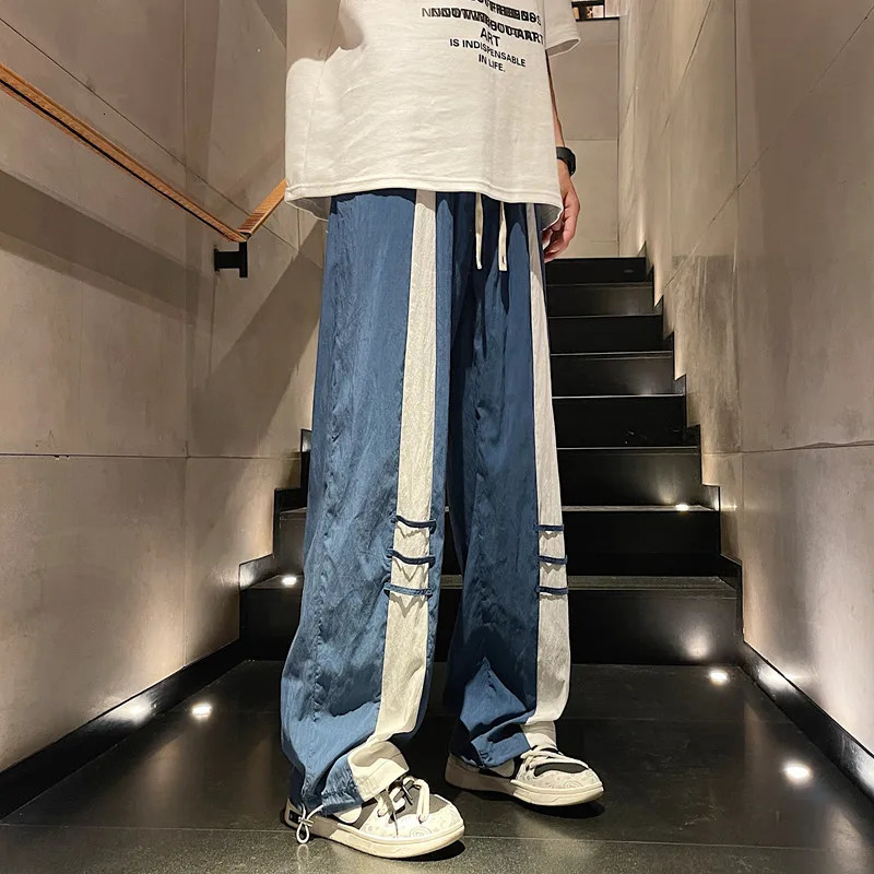 Summer Trendy Casual Long Pants For Men Ice Silk Heavenly Smooth Wide Leg Loose And Thin Style Straight Fashion Legging 240806