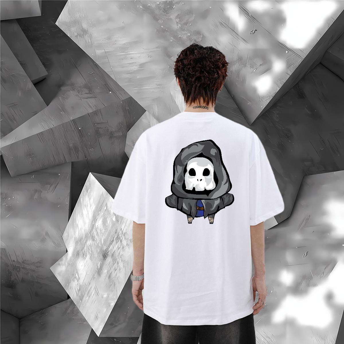 Casual New Men T Shirts skull Clothings 100% Cotton 230g Anime Printing Street Loose Fit Oversized Breathable Short Sleeve Men Tshirts