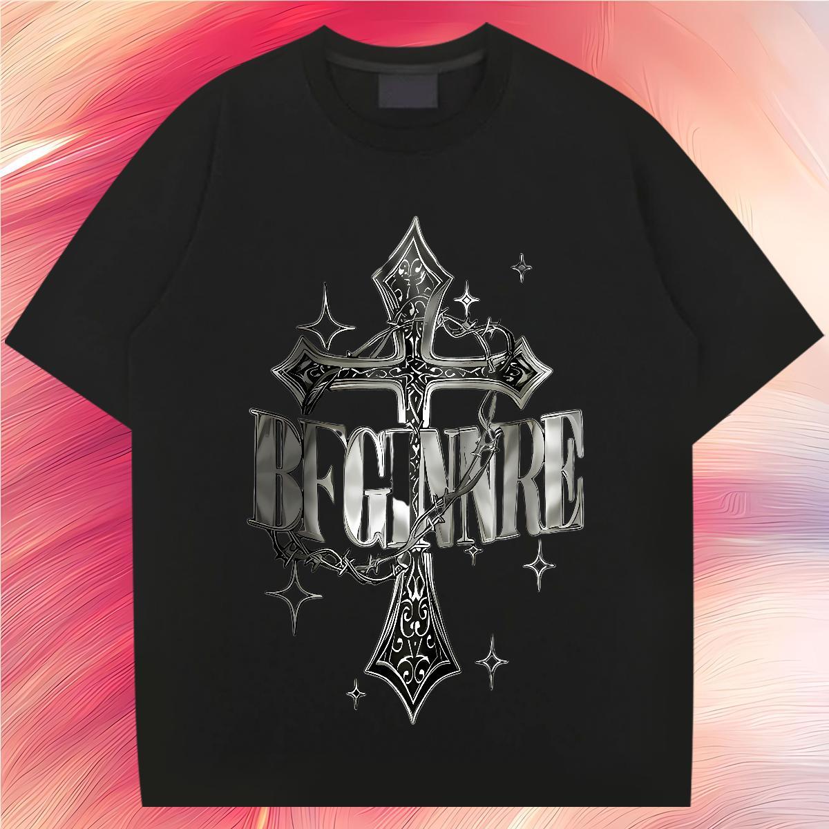 Custom T Shirts Men cross Tops Tees 100% Cotton 230g Daily Outfit Cool DIY Printed Breathable Crew Neck Men Tees