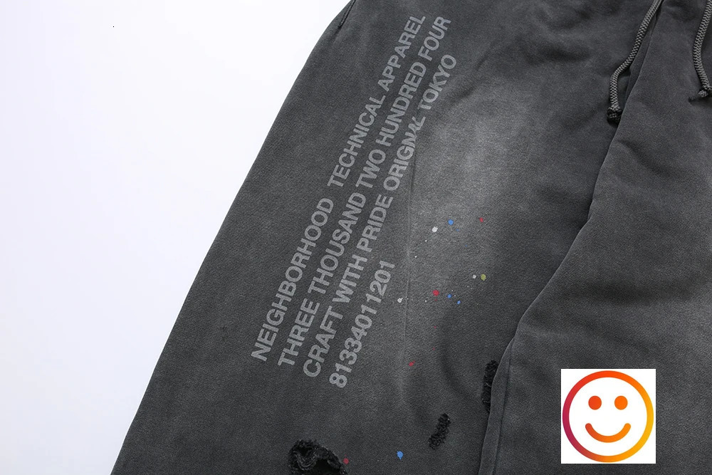 Hole Damage NEIGHBORHOOD NBHD Sweatpants Casual Loose Trousers Men Women High Quality Heavy Retro Wash Splashing Ink Track Pants 240806