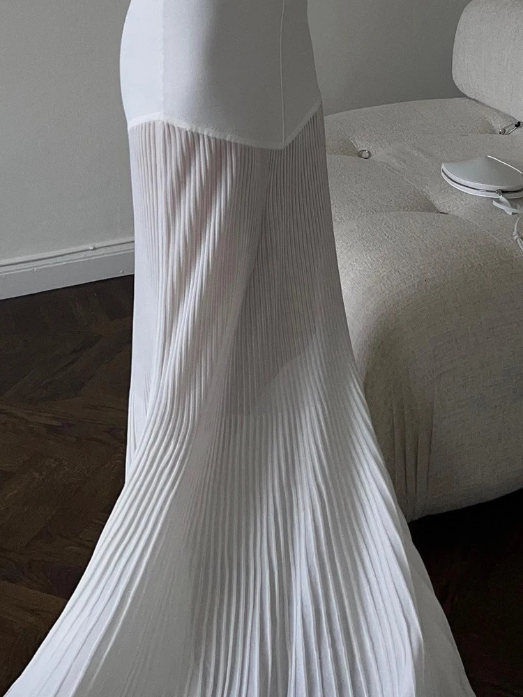 Tossy Knitted V-neck Elegant Long Dress Sexy Sleeveless Slim Stitching Folds Beach Vacation Female White Dress Knitwear Outfits 240806