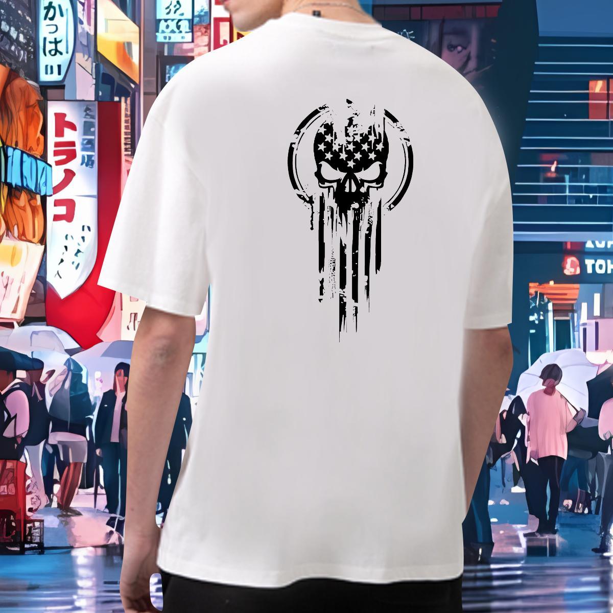 Free Shipping T Shirts Men skull Tees Shirts 230g 100% Cotton Street Wear Unisex Black Oversized Breathable Short Sleeve Men Clothes T-Shirt