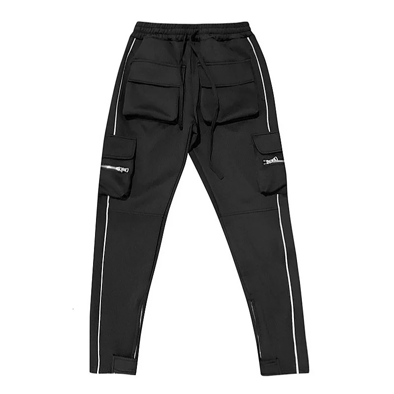 Mens Gym Joggers Cargo Pants MultiPocket Reflect Straight Sports Fitness Casual Clothing Fashion Trousers Sweatpants 240806