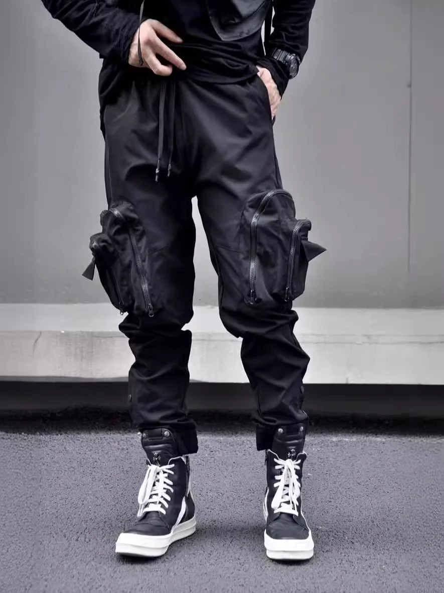 Double Zipper Large Pocket Hip Hop Tactical Technology Clothing Cargo Pants Mens Street Casual Punk Harem 240812