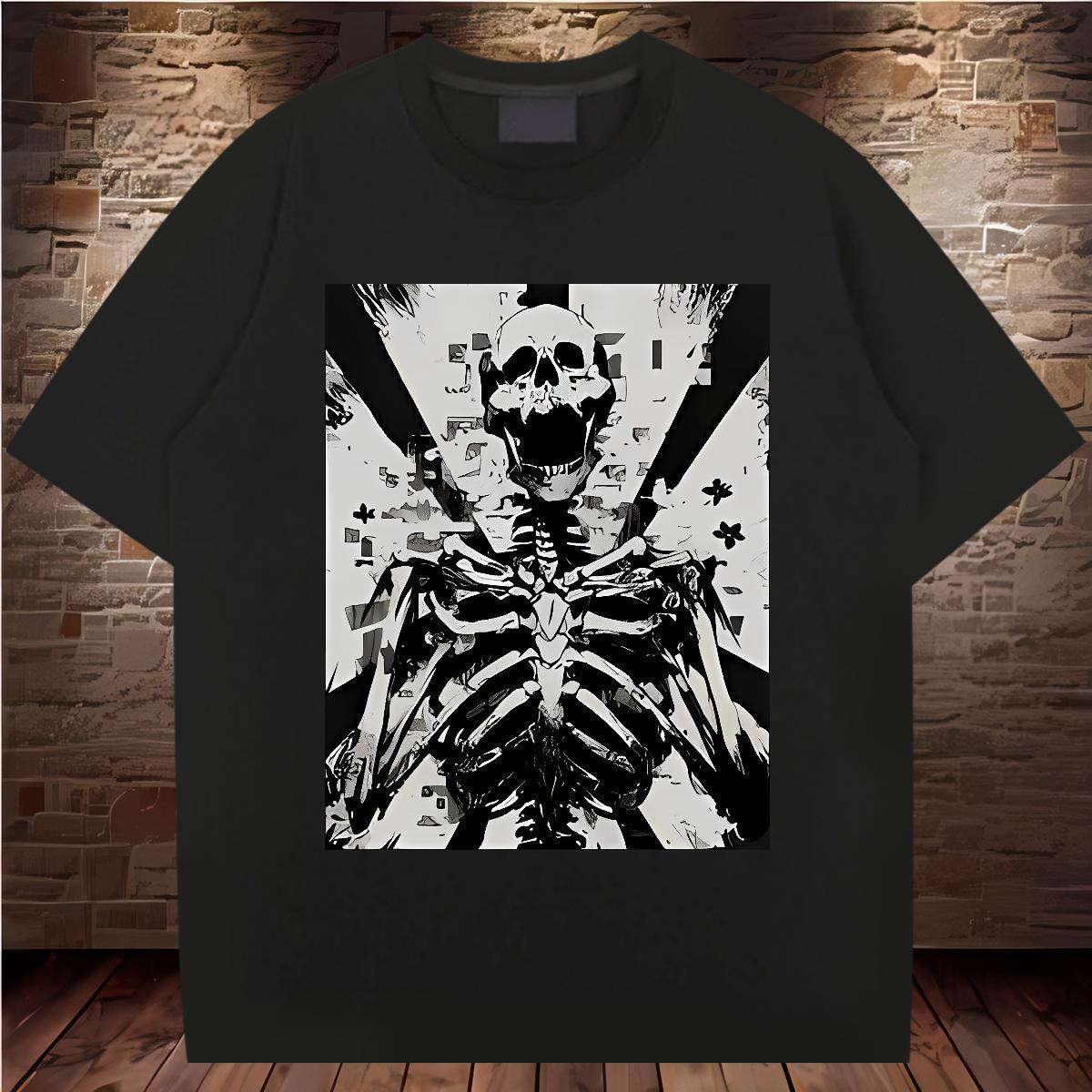 Fashion Casual Mens T Shirts skull Tops Tees 100% Cotton 230g Anime Printing Street Free Shipping Customized O-Neck Short Sleeve Men Tops Tees