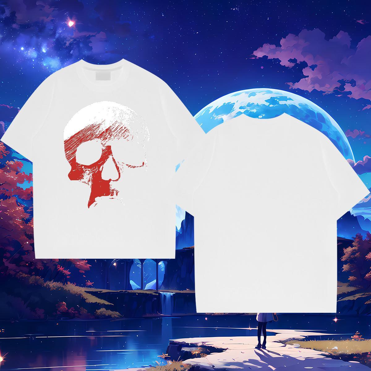 Factory Direct T Shirts Men skull Top Tees 230g Cotton Casual Beach Loose Custom Anime O-Neck Short Sleeve Men Tshirts