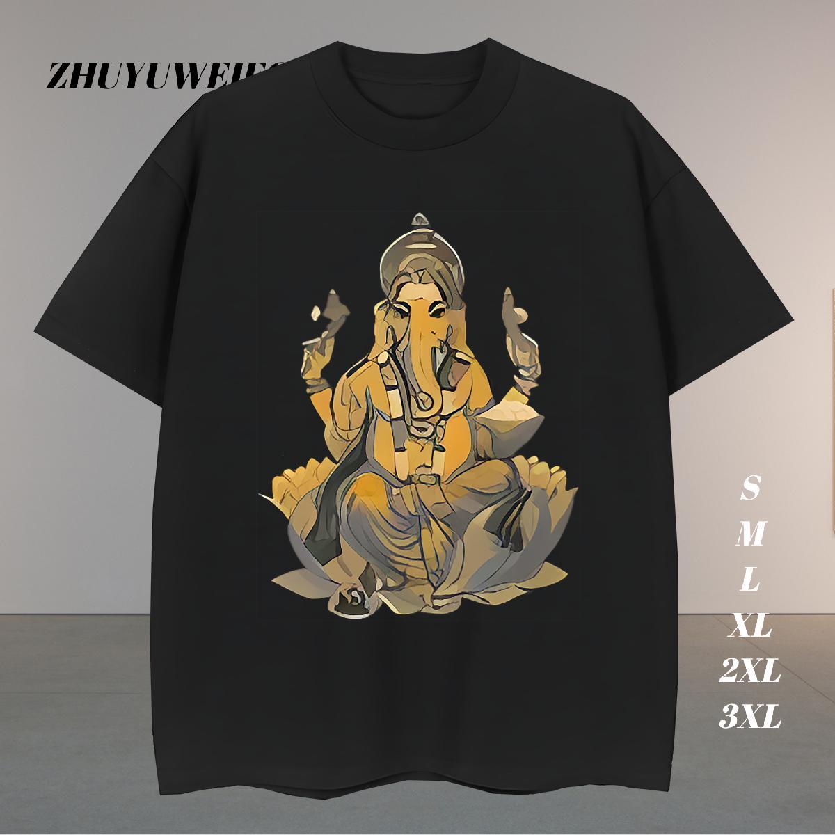 Fashion Casual T-Shirts for Men Ganesha Top Tees 230g Cotton Home Outdoor Wholesale Asian Size Breathable Soft Tshirts