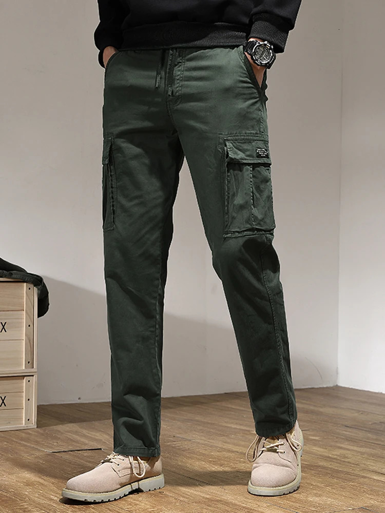 mens straight cargo pants with multiple pockets street clothing fashionable military tactical cotton casual 240812
