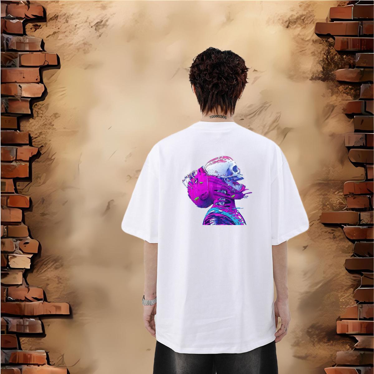 Classic Casual T-Shirts skull Clothings 230g Cotton Street Wear High Quality Anime Round Neck Short Sleeve Men Clothes T-Shirt