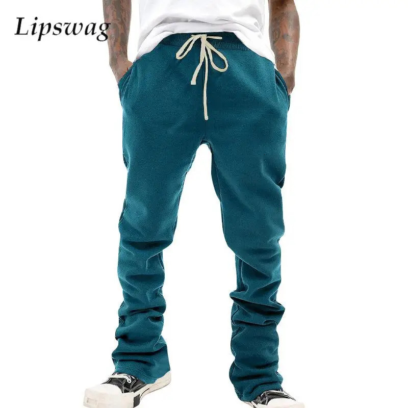 Spring Autumn Casual Pants Mens Streetwear Vintage Laceup Drawstring Solid Color Sweatpants Men Stylish 240806
