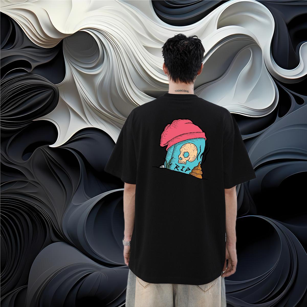 Fashion Designer T shirt skull Polos 100% Cotton 230g Casual Beach Free Shipping Graphic Short Sleeve Soft Men Tees