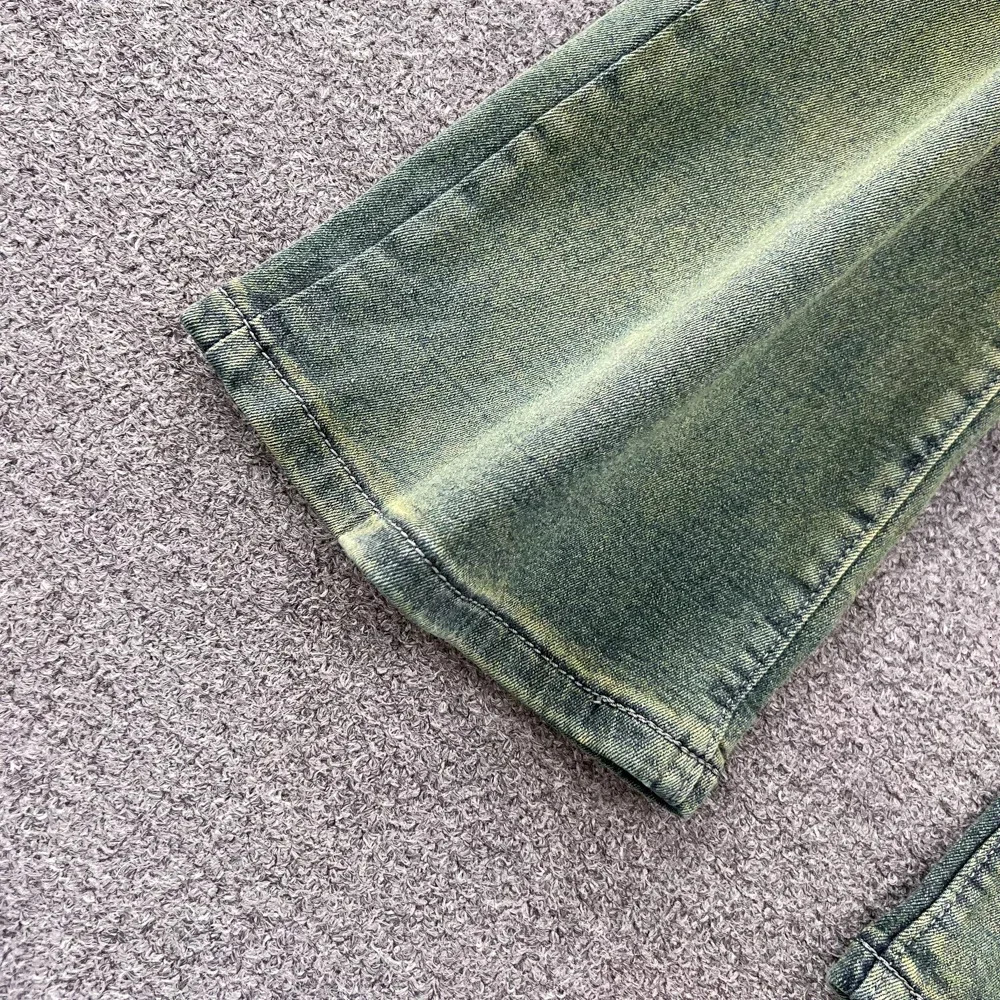 Women Jeans with Front Single Breasted Button Up Flare Pant Slight Bootcut Bell Bottom Denim Pants y2k Tie Dye Green Cloth 240807