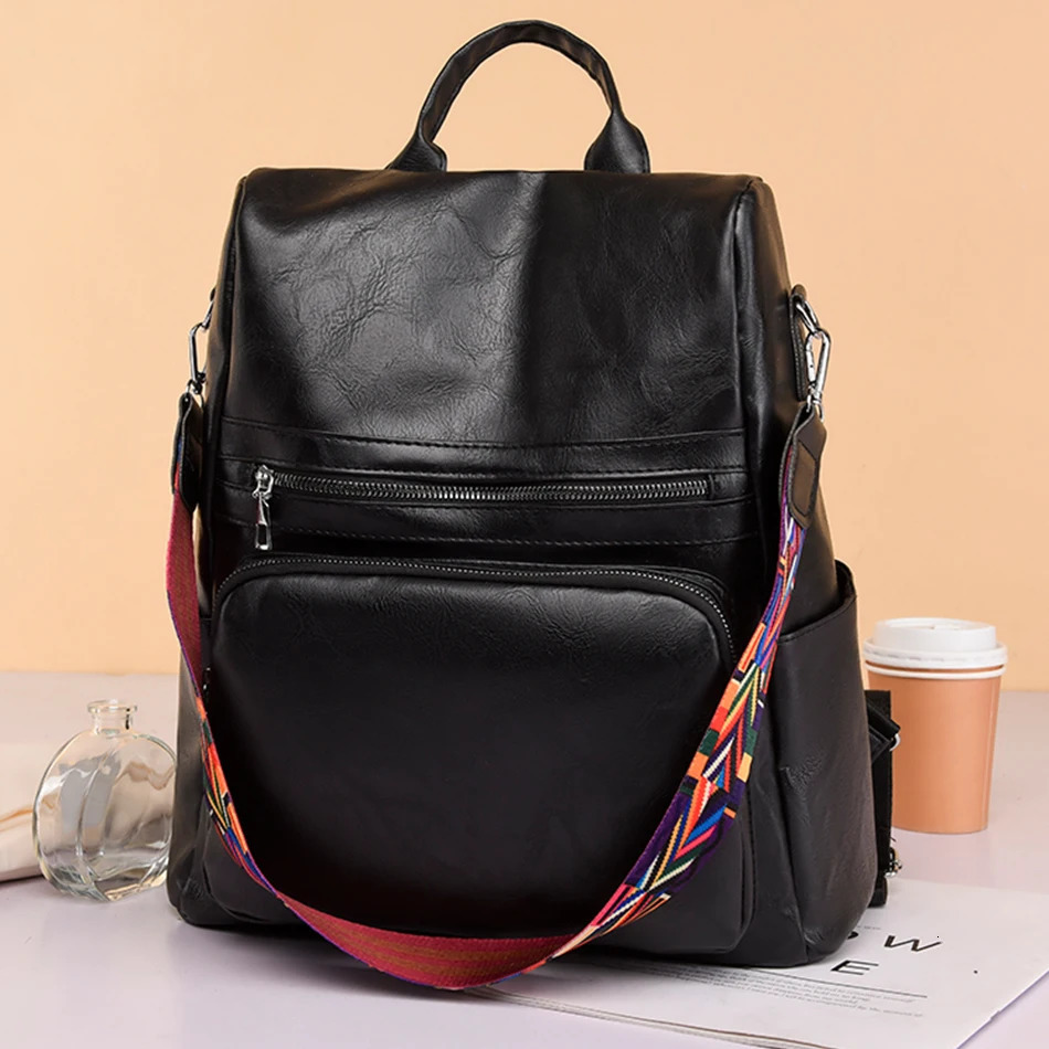 Womens PU leather backpack antitheft Rucksack large capacity womens school bag teenage girls travel Knapsack shoulder 240807