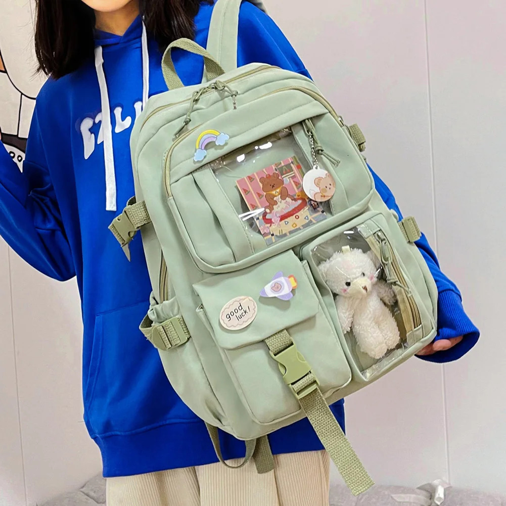Cute Nylon Girl School Backpack Teenage Student Female Multi Pocket Kawaii Laptop Bag Mochila 240807