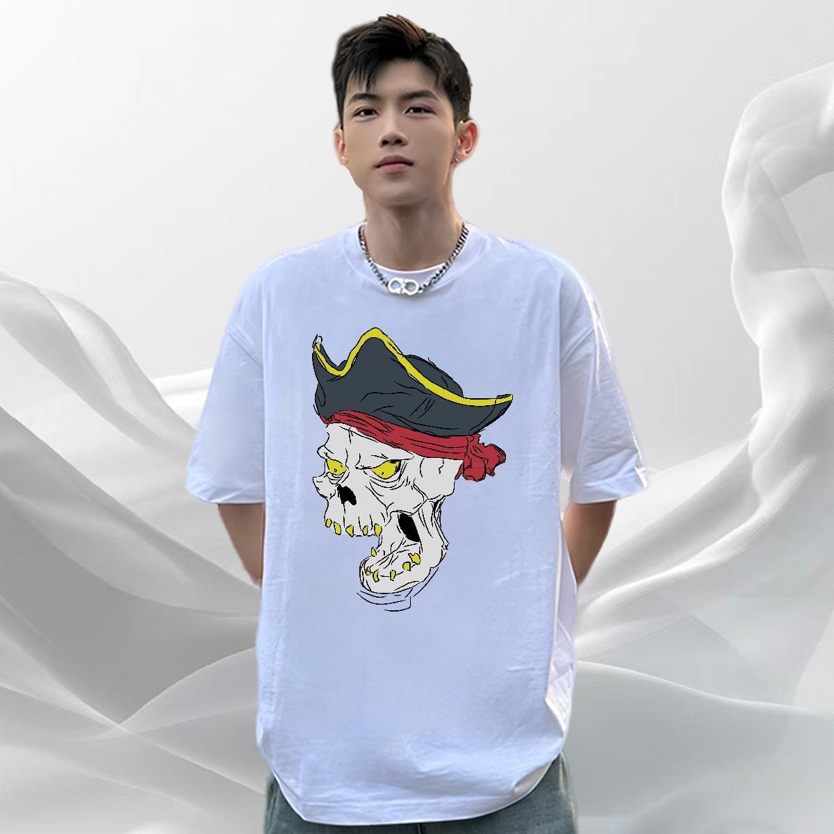 New Arrival T-Shirts for Men skull Clothes 230g Pure Cotton Street Wear Free Shipping DIY Printed Crew Neck Breathable Couples T Shirts