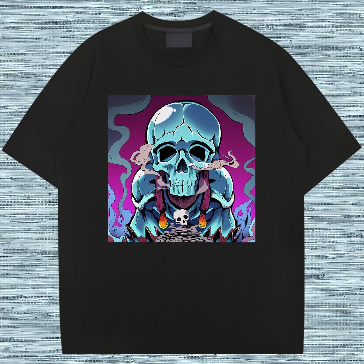 New Designer T Shirts Men skull Top Tees 230g 100% Cotton Daily Wear Free Shipping Cartoon Print Crew Neck Mens Tshirts