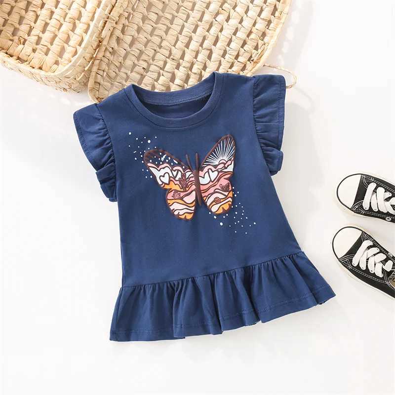 Jumping Meters 2-7T Butterfly New Arrival Summer Girls T-shirt Baby Clothing Flying Sleeve Childrens T-shirt Top Childrens ClothingW240718