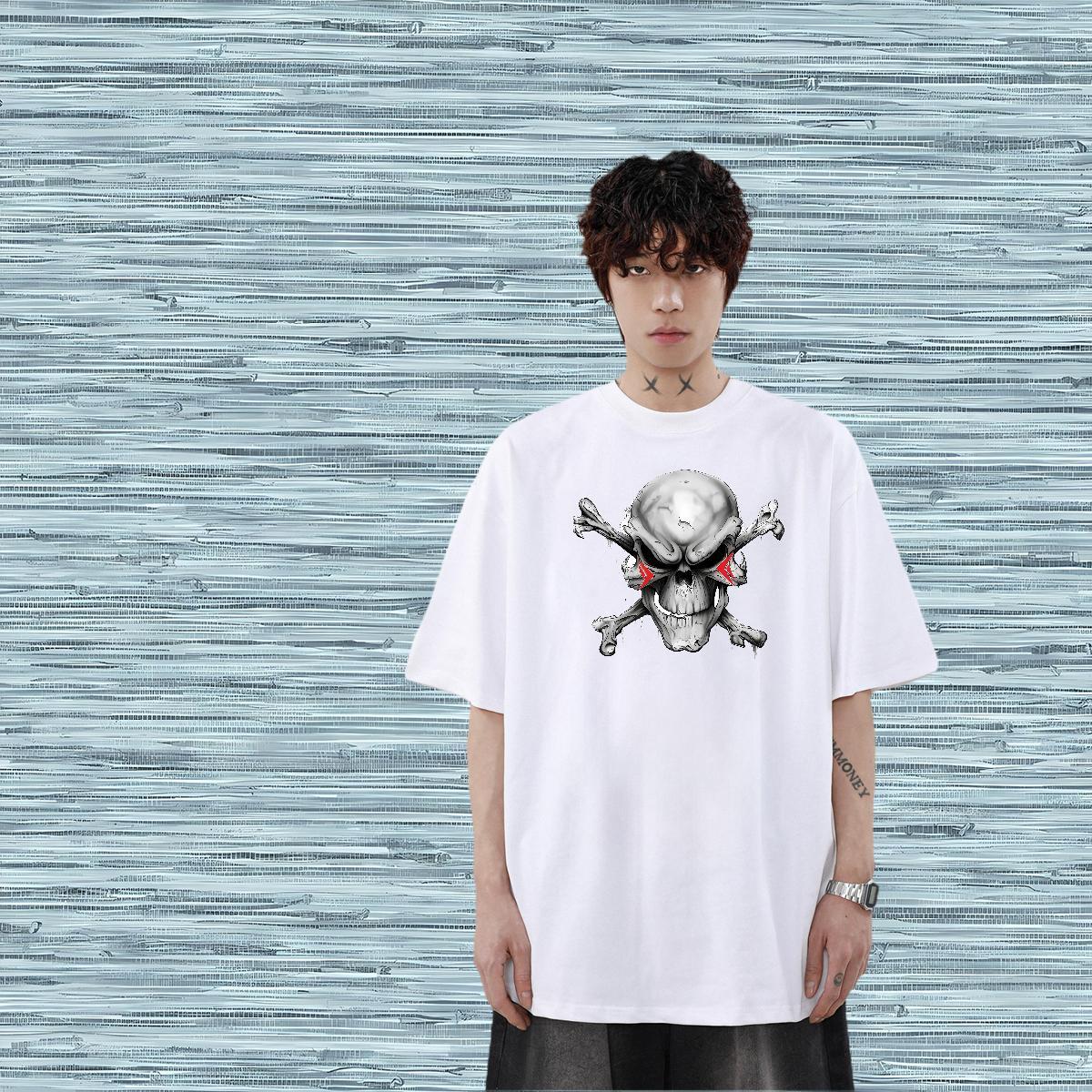 Wholesale T-Shirts skull Tshirts 230g Cotton Casual Soft Anime Print Crew Neck Breathable Men Tops Tees