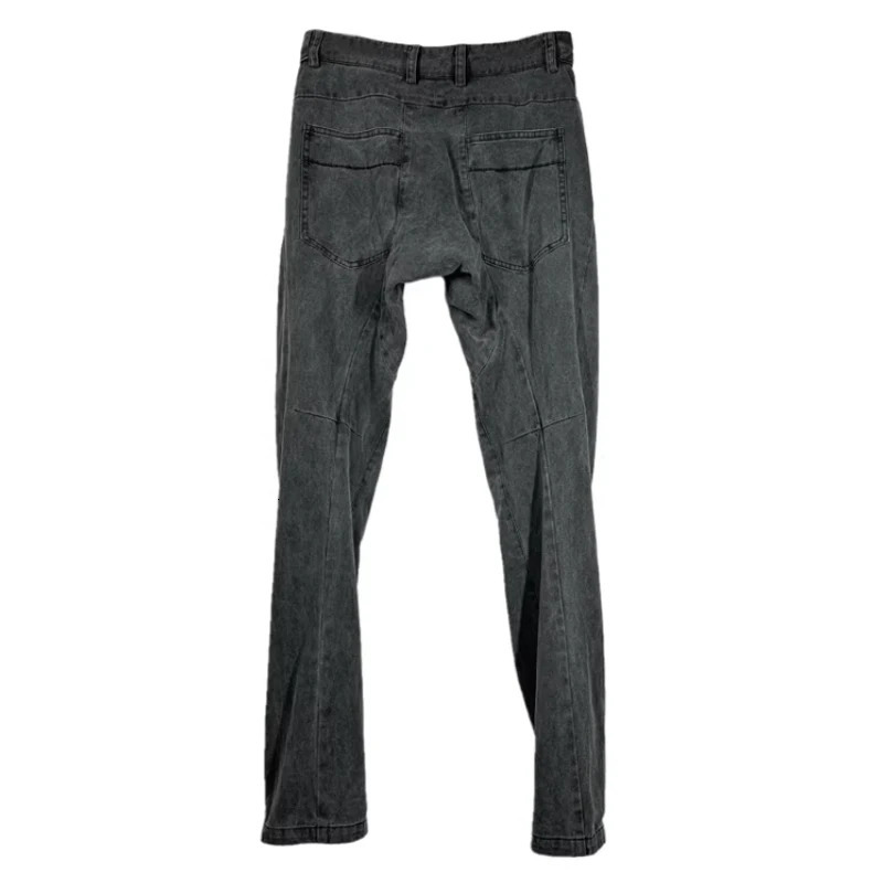 Sand Style Spiral Curve Cutting Straight Casual Pants Men Washed Distressed Grey Trousers 240806