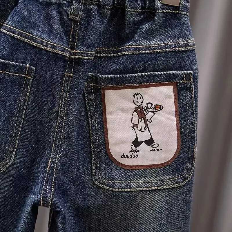 Jeans Boys Pants Spring and Autumn 2024 New Childrens Fashionable Loose Fit Jeans Boys and Baby Autumn Wear Trousers