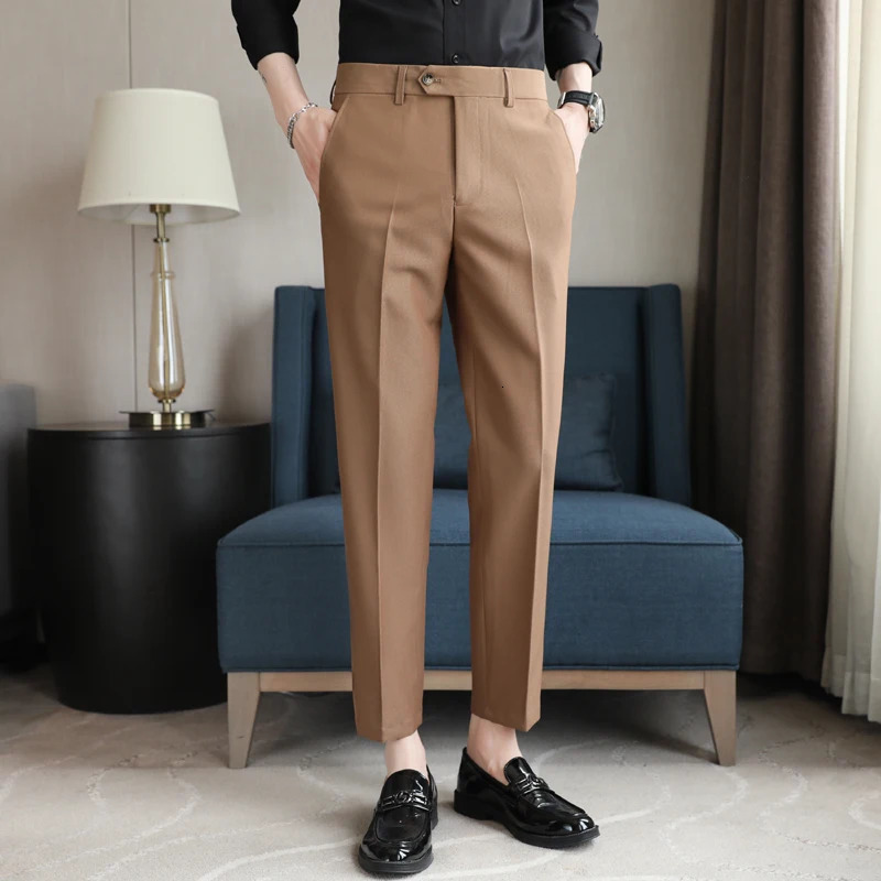 Mens Suit Pants High Quality Plain Color Dress Slim Fit Casual Drape Business Men Formal Wear Trousers 5Colors 2938 240806