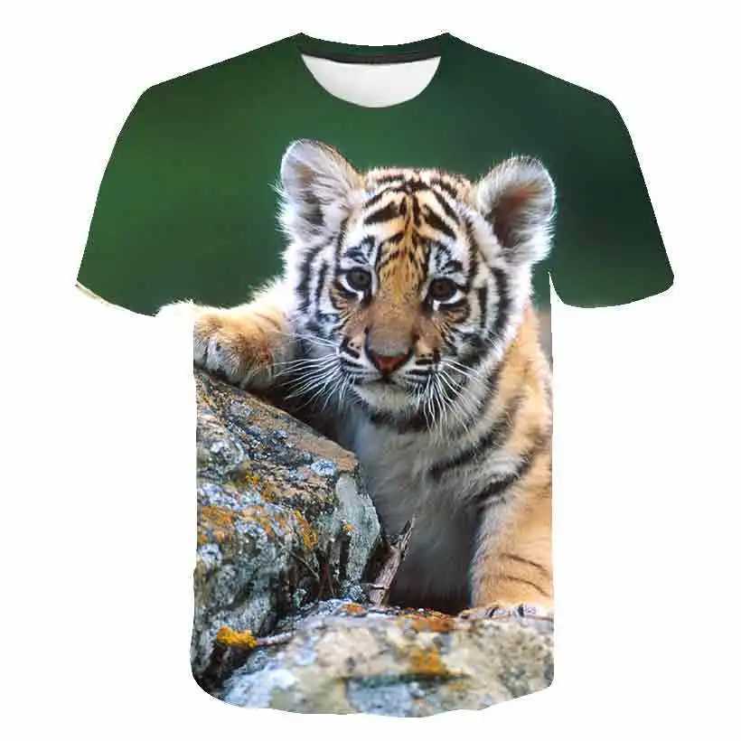 Baby Boy Summer Print 3D Harajuku T-shirt Childrens Cartoon Animal Tiger Lion Printed T-shirt Top Street ClothingW240718