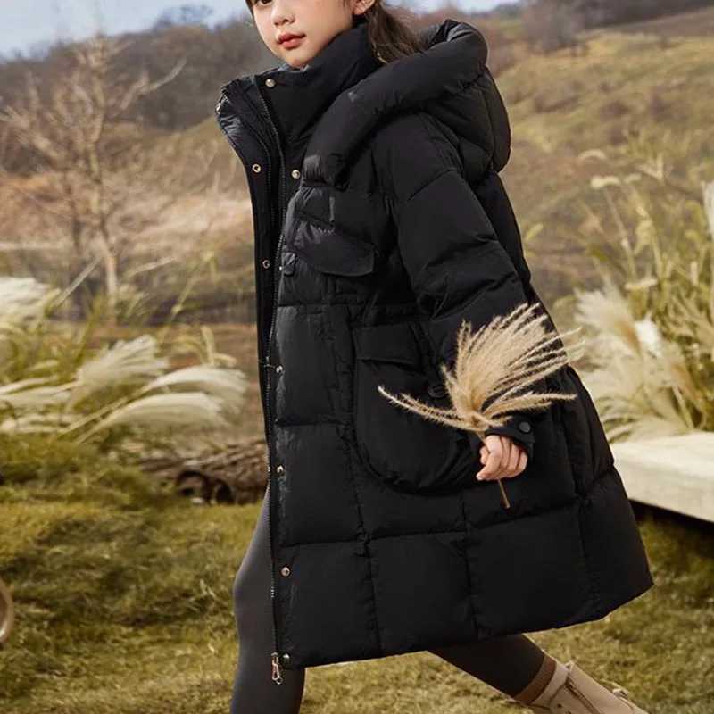Winter Girls Thickness White Duck Down Jacket Girls Long Warm Puffer Coat Boys Waterproof Hooded Parkas Kids Snow Outerwear Y240803