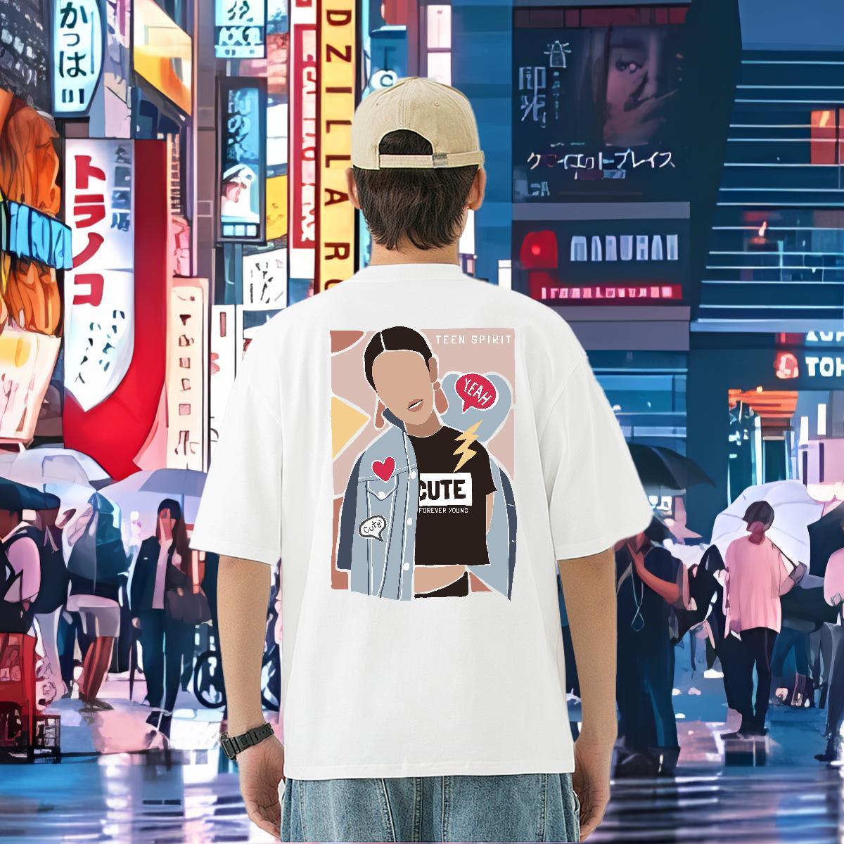 Casual New Man T Shirts character Tops 230g Pure Cotton Sports Casual Cool DIY Anime Breathable Crew Neck Couples T Shirts