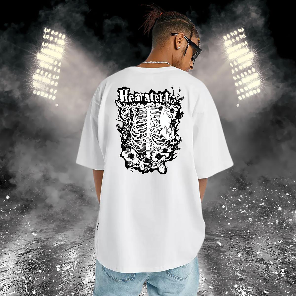 2024 New T-Shirts for Men skull Top Tees 230g 100% Cotton Sports Casual Comfortable Floral Print Breathable Short Sleeve Mens Tshirts