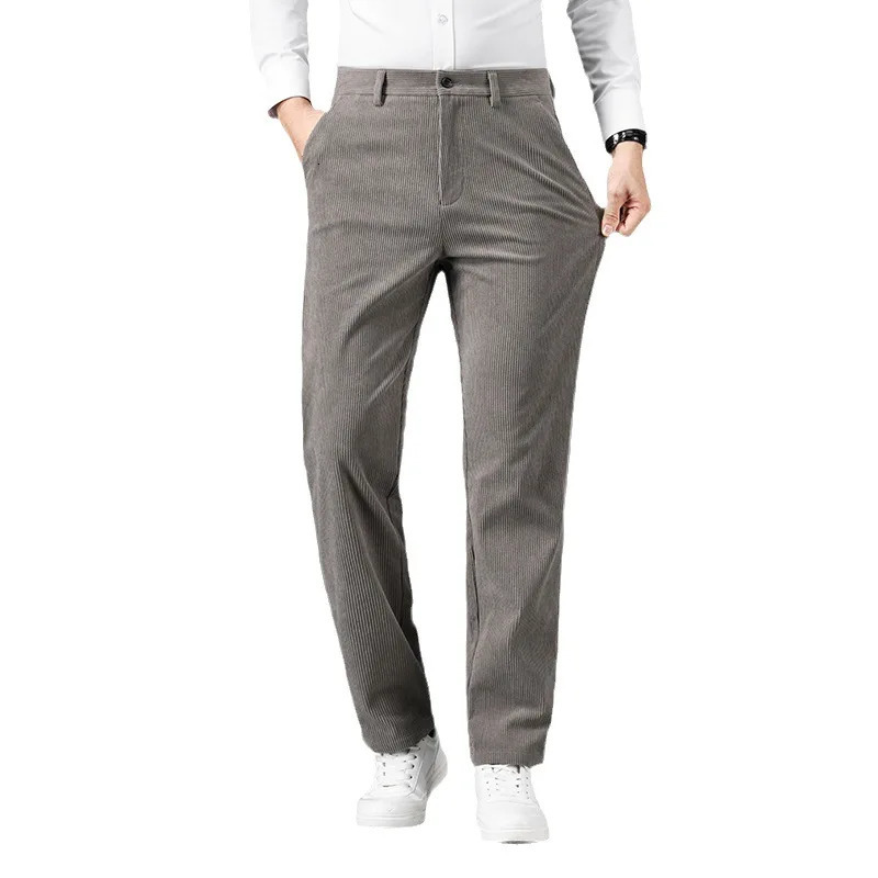 Autumn and Winter Thick Men Casual Striped Corduroy Straight Pants Thin Trousers 240806