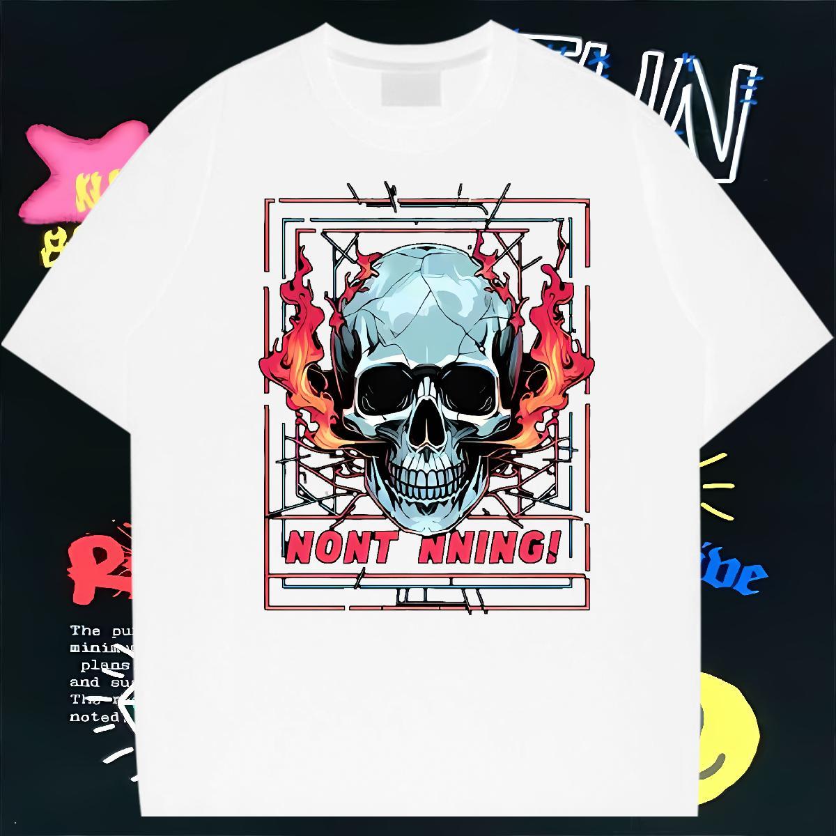 Free Shipping T Shirts Men skull Tops 230g Pure Cotton Street Wear High Quality DIY Logo Oversized Crew Neck Couples T Shirts