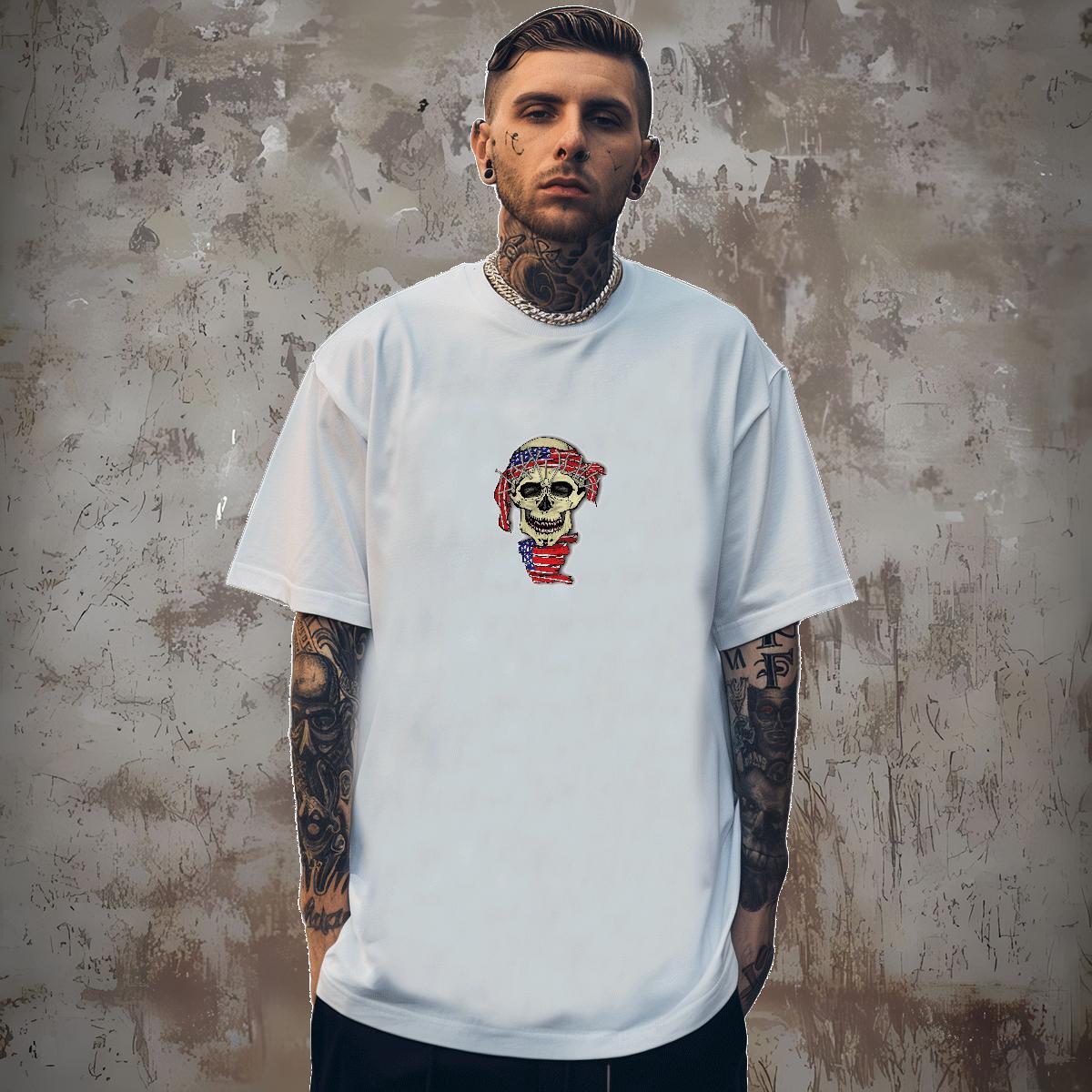 2024 Summer T-Shirts for Men skull Tops Shirt 230g Cotton Home Outdoor High Quality Custom Anime Crew Neck Breathable Mens Tshirts