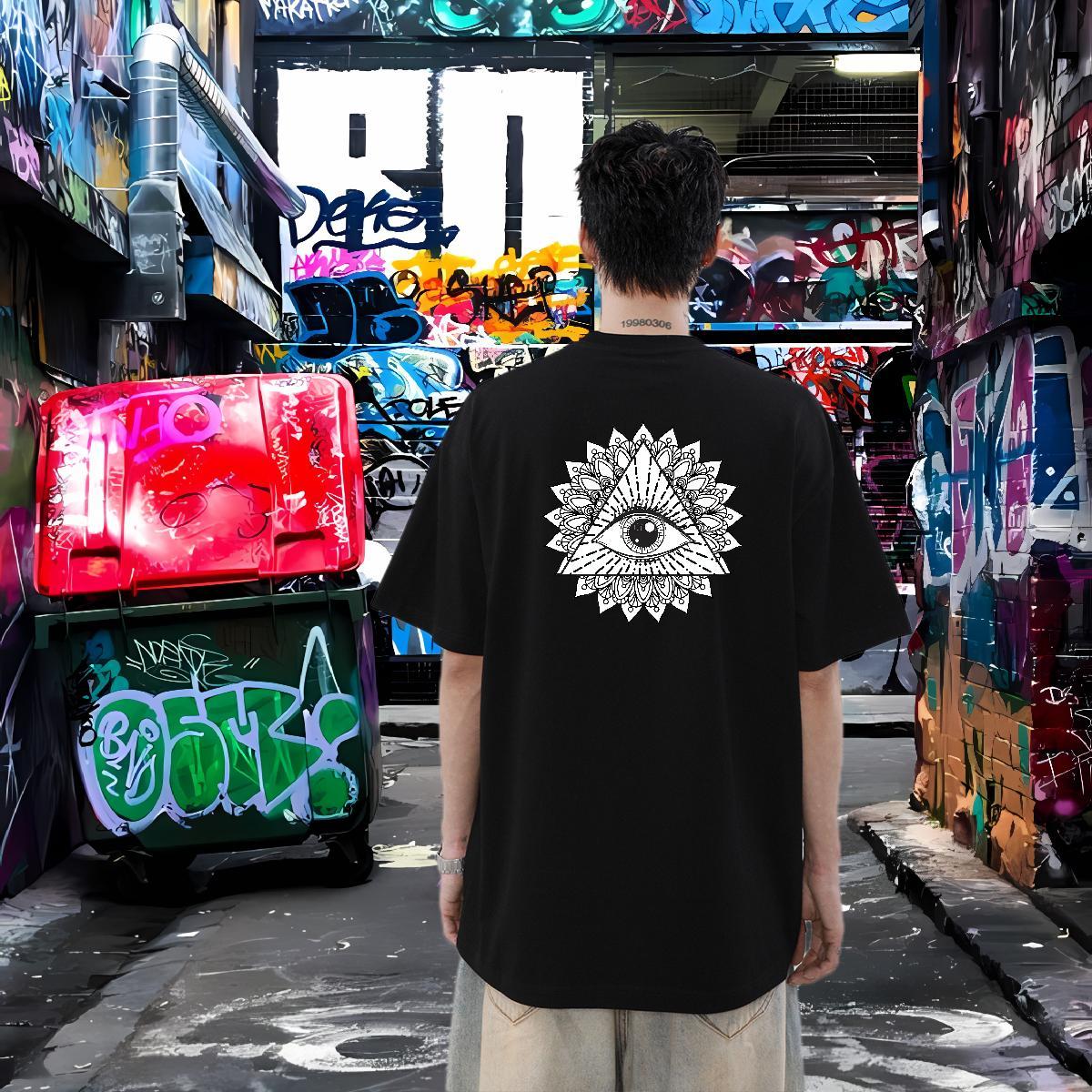 2024 Summer T Shirt For Man eye of the devil Clothings 230g Cotton Street Soft Oversized 4XL Breathable Short Sleeve Men Clothes T-Shirt