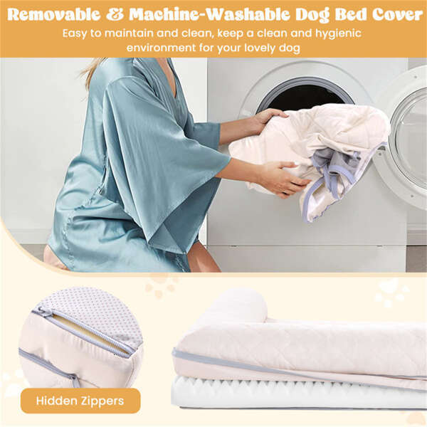 36 inch orthopedic egg foam dog box bed, three side pillow and removable washable bedspread, beige