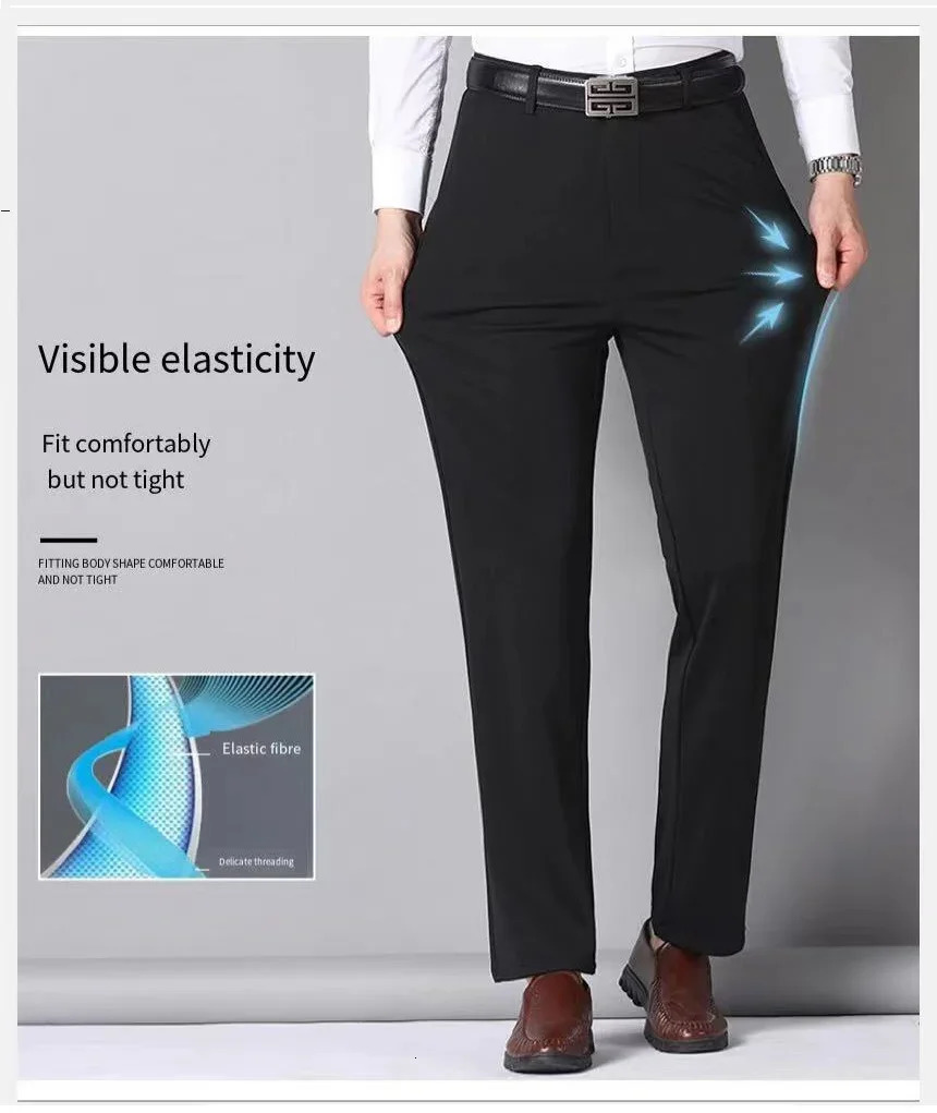Mens Summer Thin Fashion Business Casual Suit Pants Long Elastic Straight Sleeve Formal Plus Size 2940 240806