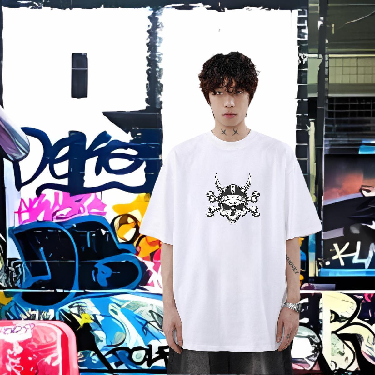 Designer Man T Shirts skull Tops Tees 230g Pure Cotton Sports Casual Loose Black Oversized Short Sleeve Soft Men Tees