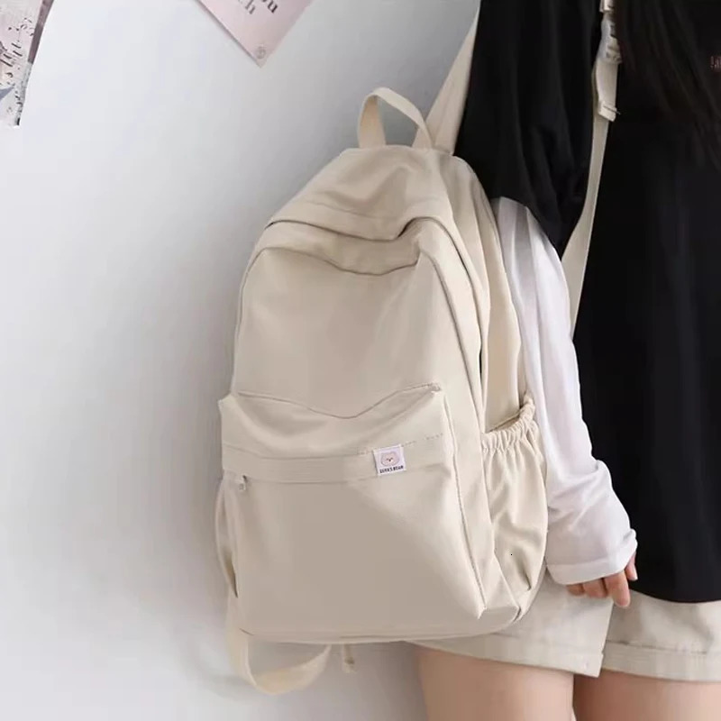 waterproof nylon womens backpack travel bag school teenage girls solid color Mochila 240807