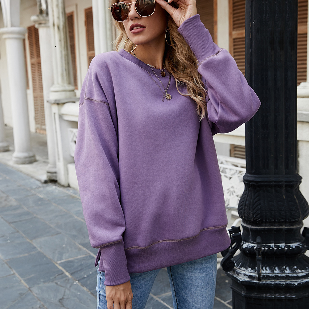 2024 winter new women's clothing hem split round neck pullover with thickened fleece hoodie for women