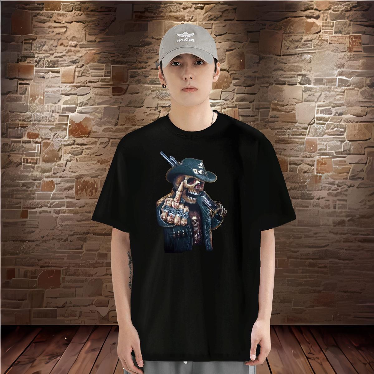 New T-Shirts for Men skull Tops 230g Pure Cotton Summer Casual Cool Customized Print Crew Neck Men Clothes T-Shirt